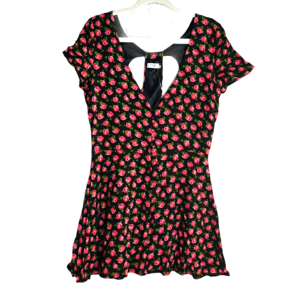 TOBI Black Red Floral Print Mini Dress Size M - Picture 1 of 15